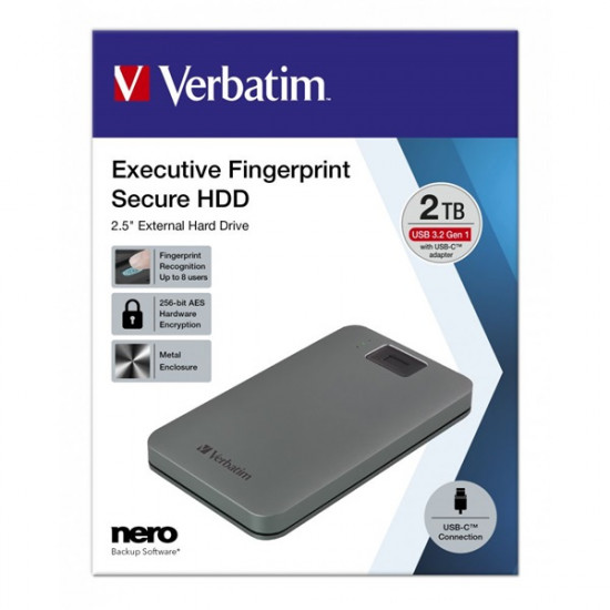 Verbatim 53653 Executive 2TB USB 3.2 Gen 1/USB-C szürke FIPS titkosított külső winchester Verbatim 53653 Executive 2TB USB 3.2 Gen 1/USB-C szürke FIPS titkosított külső winchester