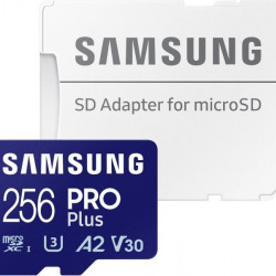 SAMSUNG 256GB PRO Plus microSDXC kártya, CLASS 10, UHS-I, U3, V30, A2, + Adapter, R180/W130 Memóriakártya