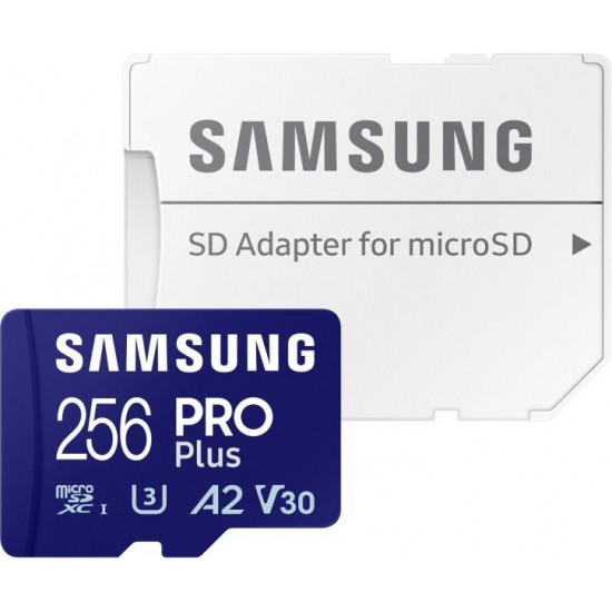 SAMSUNG 256GB PRO Plus microSDXC kártya, CLASS 10, UHS-I, U3, V30, A2, + Adapter, R180/W130 Memóriakártya