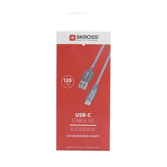 Skross 1,2m USB/Type-C adat- és töltőkábel (USB-C-120-STEEL)