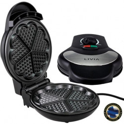 LIVIA gofri sütő, 1200W, állítható termosztát, szív alakú design, tapadás mentes felület, jelzőfény (WM518RST)