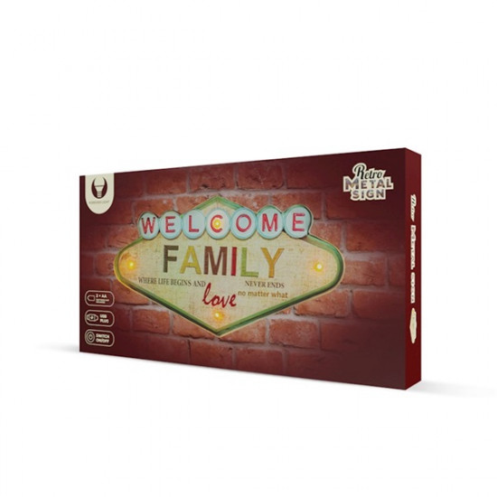 FOREVER LIGHT RETRO metál LED dekorációs lámpa WELCOME FAMILY, USB, 5V, falra akasztható FOREVER LIGHT RETRO metál LED dekorációs lámpa WELCOME FAMILY, USB, 5V, falra akasztható