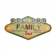 FOREVER LIGHT RETRO metál LED dekorációs lámpa WELCOME FAMILY, USB, 5V, falra akasztható