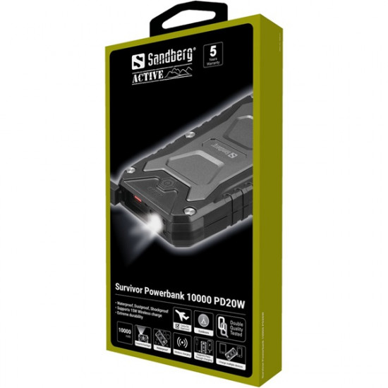 SANDBERG Hordozható akkumulátor, Survivor Powerbank 10000 PD20W SANDBERG Hordozható akkumulátor, Survivor Powerbank 10000 PD20W