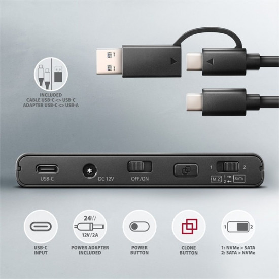Axagon ADSA-CC USB-C 10Gbps NVMe M.2/SATA 2,5