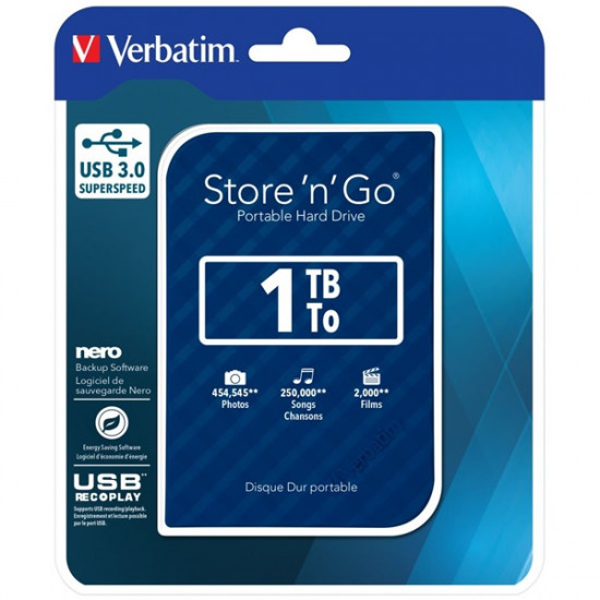 Verbatim 1TB 2.5 Store 'n' Go Gen2 USB 3.0 külső winchester kék (53200) Verbatim 1TB 2.5 Store 'n' Go Gen2 USB 3.0 külső winchester kék (53200)