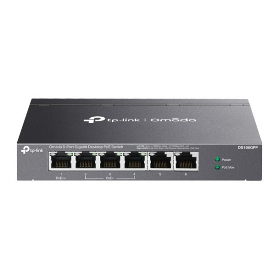 TP-LINK DS106GPP Switch 6x1000Mbps(3xPOE+/1xPOE++) Fémházas (Omada) TP-LINK DS106GPP Switch 6x1000Mbps(3xPOE+/1xPOE++) Fémházas (Omada)