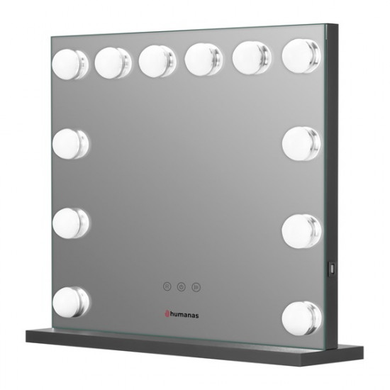 HUMANAS HM02 maxi álló sminktükör, 55x45 cm,12 LED, integrált érintő gombok 3 színhőmérséklet, szabályozható fény, black HUMANAS HM02 maxi álló sminktükör, 55x45 cm,12 LED, integrált érintő gombok 3 színhőmérséklet, szabályozható fény, black