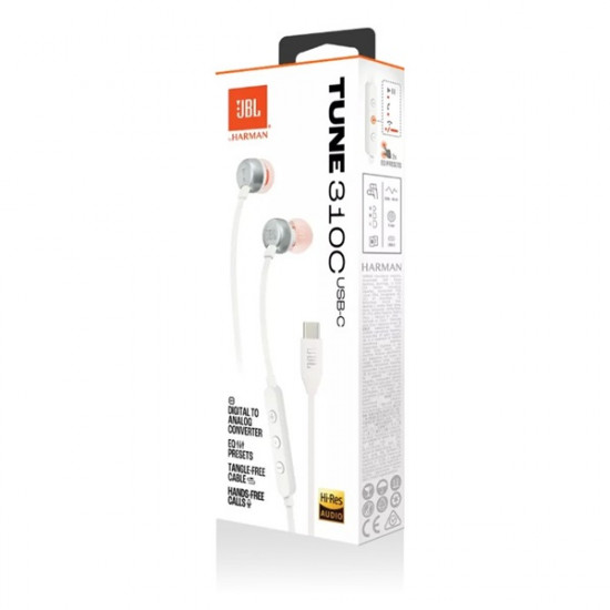 JBL T 310 C WHT vezetékes USB C mikrofonos fehér fülhallgató (JBLT310CWHT)