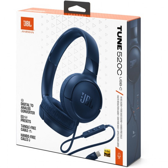 JBL Tune520C USB-C vezetékes mikrofonos kék fejhallgató JBL Tune520C USB-C vezetékes mikrofonos kék fejhallgató