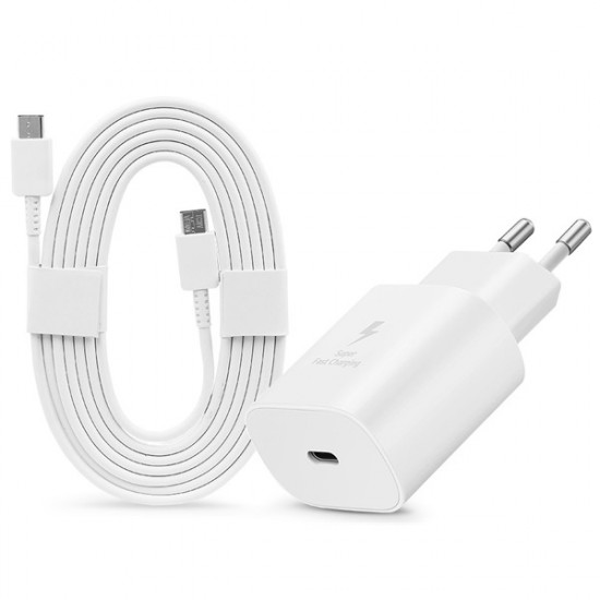 Samsung gyári hálózati töltő adapter TypeC bemenet 1,8 Type-C kábel 25W EPTA800EWE EPDW767JWE fehér ECO csom Samsung gyári hálózati töltő adapter TypeC bemenet 1,8 Type-C kábel 25W EPTA800EWE EPDW767JWE fehér ECO csom
