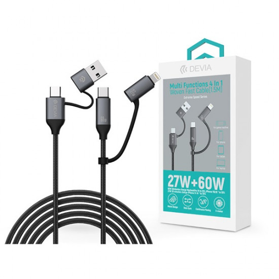 Devia Extreme Speed Series Multi Functions 4in1 USB-A/Type-C/Lightning adat- és töltőkábel - fekete Devia Extreme Speed Series Multi Functions 4in1 USB-A/Type-C/Lightning adat- és töltőkábel - fekete