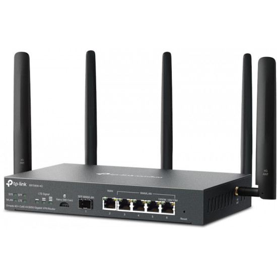 TP-LINK ER706W-4G 1xWAN(1000Mbps) + 4xLAN(1000Mbps) + 1xSFP + 1xSIM, Vezetékes Omada AX3000 VPN Router TP-LINK ER706W-4G 1xWAN(1000Mbps) + 4xLAN(1000Mbps) + 1xSFP + 1xSIM, Vezetékes Omada AX3000 VPN Router