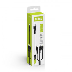 COLORWAY Kábel Type-C CW-CBPDU3060-BK, 3B1 (Lightning+MicroUSB+Type-C) 3.0A (PD60W adatok) 1.2 fekete