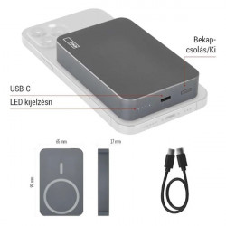 Emos WI 1046, 10 000 mAh, 20 W+Wireless, szürke powerbank