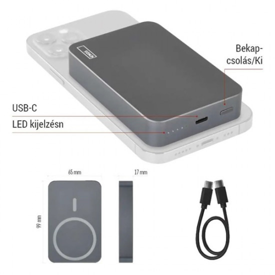 Emos WI 1046, 10 000 mAh, 20 W+Wireless, szürke powerbank