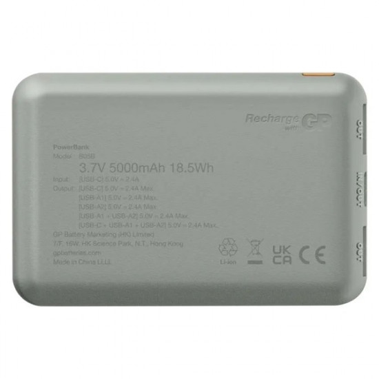 GP B+ Series, 5 000 mAh, 12 W, zöldesszürke powerbank