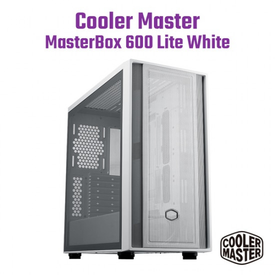 COOLER MASTER MasterBox 600 LITE, Tápegység nélkül, Üvegfalú, fehér Ház ATX