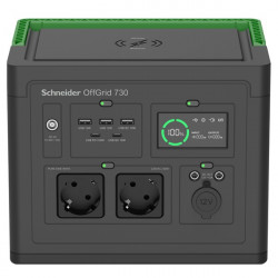 APC Schneider OFFGRID 730 hordozható akkumulátor állomás, 738Wh Lítium-ion, 2xSCHUKO, 3xUSB, 2x USB-C, Színuszos, LCD (PPS730-GR)