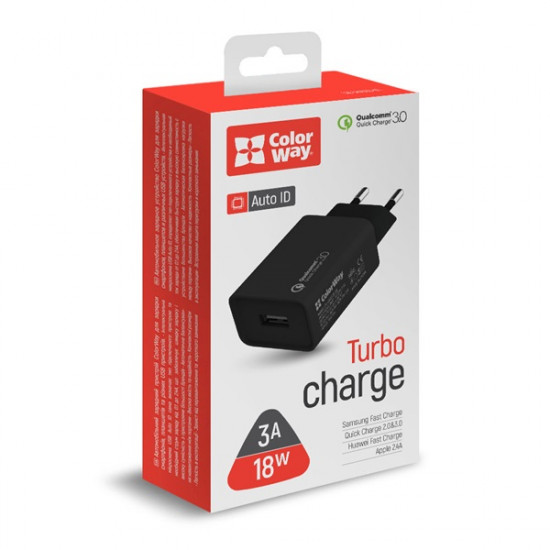 COLORWAY USB töltő adapter, 1USB Quick Charge 3.0 (18W) black (CW-CHS013Q-BK) COLORWAY USB töltő adapter, 1USB Quick Charge 3.0 (18W) black (CW-CHS013Q-BK)