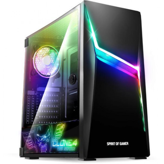 Spirit of Gamer CLONE 4 Black RGB fekete ablakos táp nélküli ATX ház