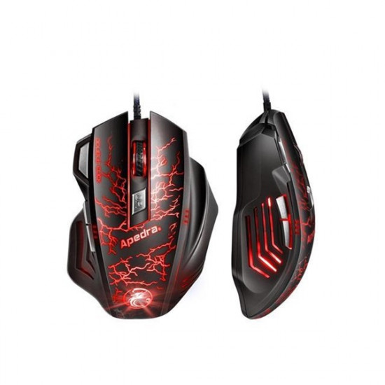 APEDRA Vezetékes egér optikai, gaming A7, 3200dpi, USB, Fekete (APEDRA A7)