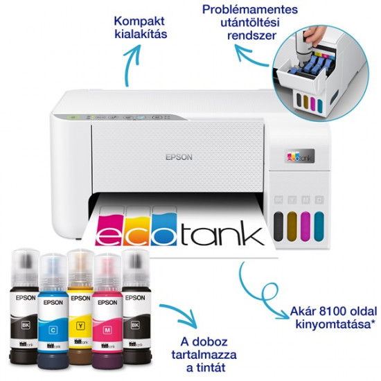 EPSON Tintasugaras nyomtató - EcoTank L3276 A4, MFP, színes, 5760x1440 DPI, 33 lap/perc, USB/Wifi (C11CJ67436)