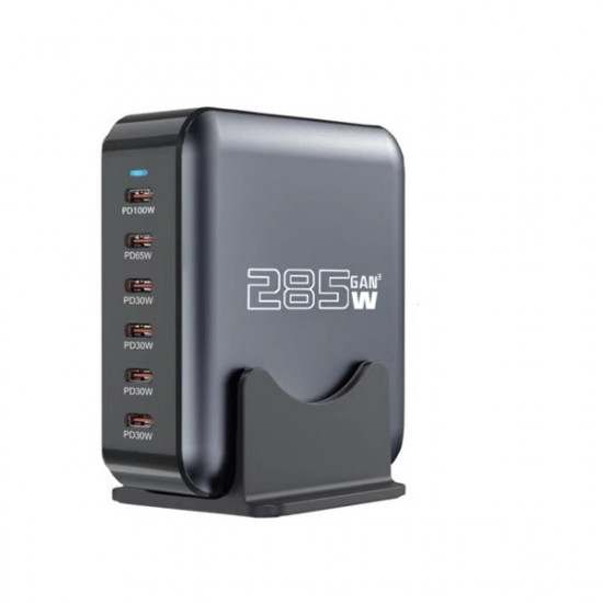 BLACKBIRD Hálózati Töltő GAN 285W 1xUSB-C PD100W + 1xUSB-C PD65W + 4xUSB-C PD30W, Fekete BLACKBIRD Hálózati Töltő GAN 285W 1xUSB-C PD100W + 1xUSB-C PD65W + 4xUSB-C PD30W, Fekete