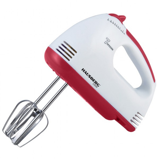 Hausberg HB-4112RS 250W-os vörös-fehér 7 sebességes elektromos kézimixer réz motorral Hausberg HB-4112RS 250W-os vörös-fehér 7 sebességes elektromos kézimixer réz motorral