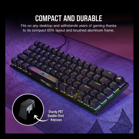 CORSAIR Vezetékes Billentyűzet Gaming, K65 PRO MINI RGB 65%, Optical-Mechanical, US, szürke CORSAIR Vezetékes Billentyűzet Gaming, K65 PRO MINI RGB 65%, Optical-Mechanical, US, szürke