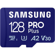 SAMSUNG PRO Plus 128GB microSDXC kártya CLASS 10, UHS-I, U3, V30, A2, + Adapter, R180/W130 Memóriakártya