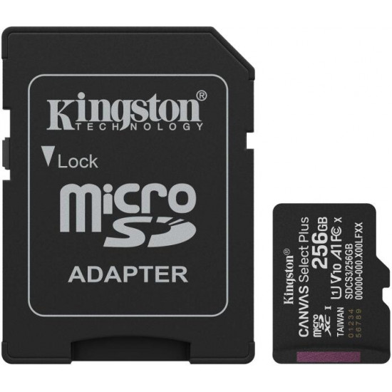 KINGSTON Canvas Select Plus Gen3 256GB 150R A1 + Adaprer Memóriakártya MicroSDXC KINGSTON Canvas Select Plus Gen3 256GB 150R A1 + Adaprer Memóriakártya MicroSDXC