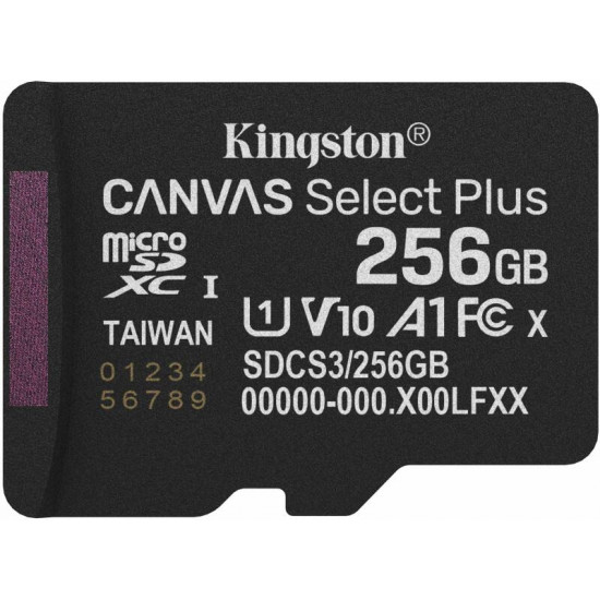 KINGSTON Canvas Select Plus Gen3 256GB 150R A1 Adaprer nélkül Memóriakártya MicroSDXC KINGSTON Canvas Select Plus Gen3 256GB 150R A1 Adaprer nélkül Memóriakártya MicroSDXC