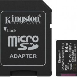 KINGSTON Canvas Select Plus Gen3 64GB 100R A1 + Adaprer Memóriakártya MicroSDXC