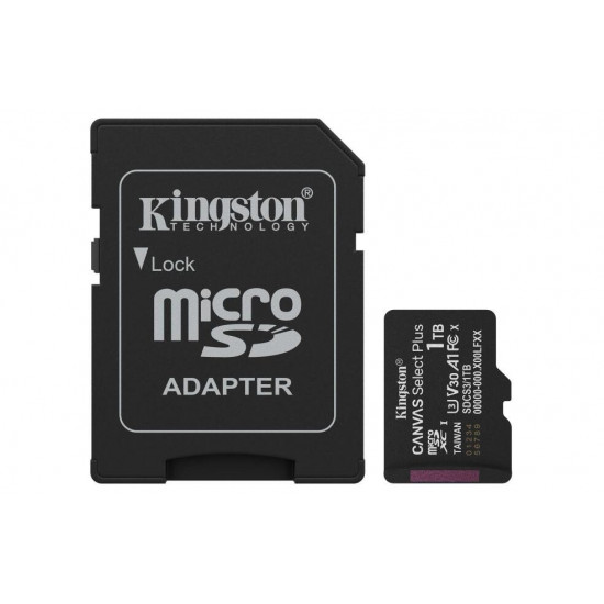 KINGSTON Canvas Select Plus Gen3 1TB 150R A1 + Adaprer Memóriakártya MicroSDXC KINGSTON Canvas Select Plus Gen3 1TB 150R A1 + Adaprer Memóriakártya MicroSDXC