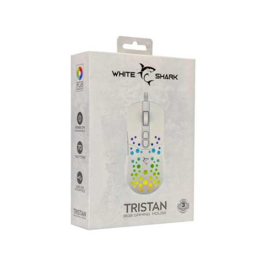 WHITE SHARK TRISTAN-W WS GM-9004W  7D / 12000 dpi fehér RGB gamer egér