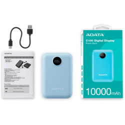 ADATA Power Bank 10000mAh C100 Kék, Digitális kijelző