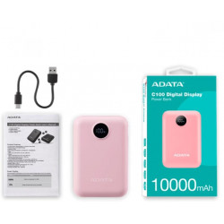 ADATA Power Bank 10000mAh C100 Rózsaszín, Digitális kijelző