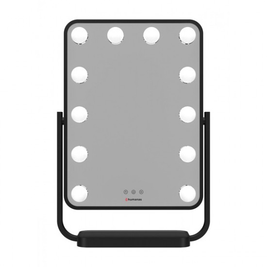 HUMANAS HM01 dönthető kozmetikai tükör, 12 db LED, érintőképernyő, 360°, teljesítmény, szín szabályozás, black HUMANAS HM01 dönthető kozmetikai tükör, 12 db LED, érintőképernyő, 360°, teljesítmény, szín szabályozás, black