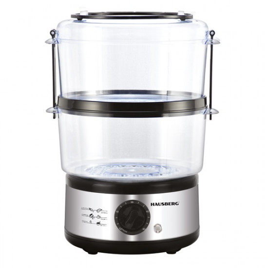 Hausberg HB-1350 400W rozsdamentes acélházas, 2 szintes 4,8L, gőzölési funkcióval, rizsfőzővel, ételfőző gép Hausberg HB-1350 400W rozsdamentes acélházas, 2 szintes 4,8L, gőzölési funkcióval, rizsfőzővel, ételfőző gép