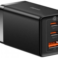 Baseus GaN5 Pro CCGP120201, 2xUSB-C, 1xUSB-A, 65W, EU, fekete, (USB-C kábel 5A, 1m) gyorstöltő