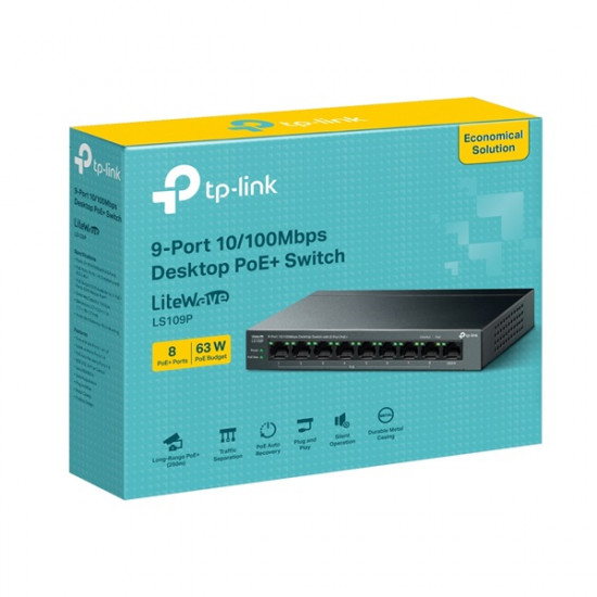 TP-LINK LS109P Switch 9x100Mbps (8xPOE+) Fémházas Asztali