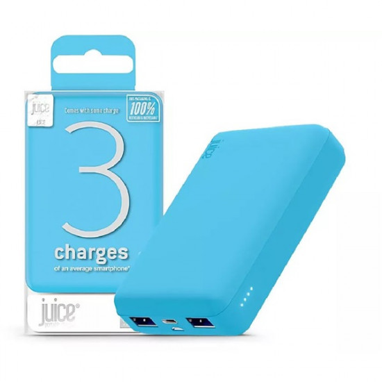 JUICE UNIVERZÁLIS HORDOZHATÓ, ASZTALI AKKUMULÁTOR TÖLTŐ - ECO 3 POWER BANK - 2XUSB +TYPE-C - 10.000 MAH - VILÁGOS KÉK