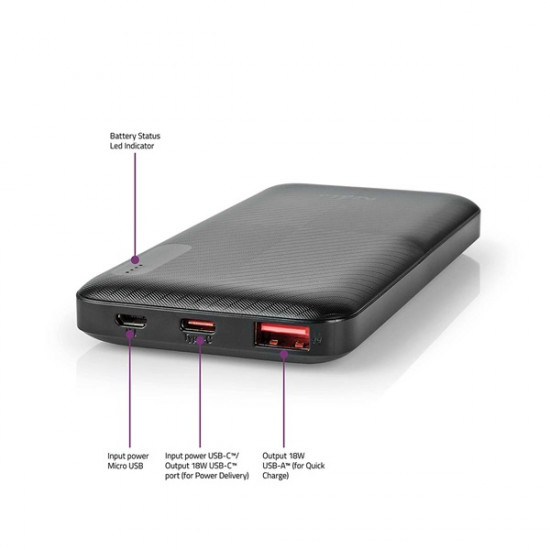 NAV - Nedis PowerBank 10000mAh Fast Charge - fekete UPBKPD10000BK
