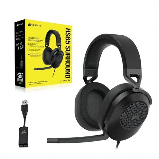 CORSAIR Vezetékes Headset, HS65 SURROUND Gaming, Dolby audio, carbon