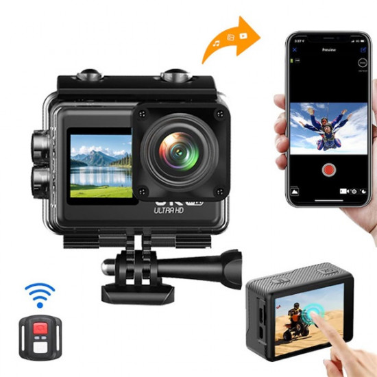 BLACKBIRD Dual Screen érintő képernyő, távirányító V6 6K Wifi, Fekete Akció Kamera BLACKBIRD Dual Screen érintő képernyő, távirányító V6 6K Wifi, Fekete Akció Kamera