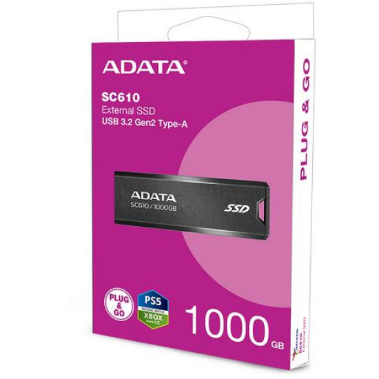 ADATA 1TB SC610 USB 3.2, Fekete/Piros SSD Külső