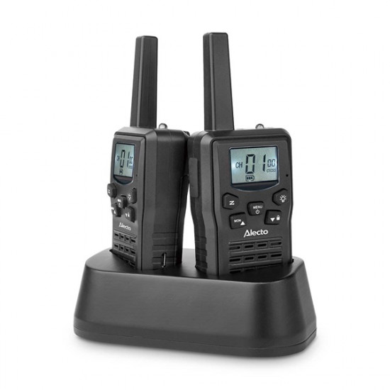 Alecto FR10BU Walkie-Talkie szett ,2 db ,Hatótáv: 10 km , 8 csatorna ,PTT / VOX, 24 órás készenlét, Töltő dokkoló Alecto FR10BU Walkie-Talkie szett ,2 db ,Hatótáv: 10 km , 8 csatorna ,PTT / VOX, 24 órás készenlét, Töltő dokkoló