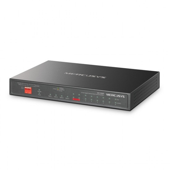 MERCUSYS Switch 12x1000Mbps(8xPOE+) + 2xSFP, Fémházas Asztali, MS112GMP