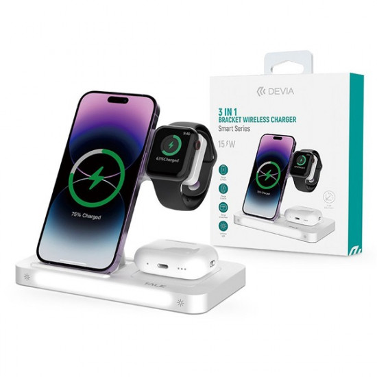 DEVIA QI UNIVERZÁLIS VEZETÉK NÉLKÜLI TÖLTŐ ÁLLOMÁS - 15W - 3in1: SMARTPHONE + IWATCH + AIRPODS - FEHÉR DEVIA QI UNIVERZÁLIS VEZETÉK NÉLKÜLI TÖLTŐ ÁLLOMÁS - 15W - 3in1: SMARTPHONE + IWATCH + AIRPODS - FEHÉR
